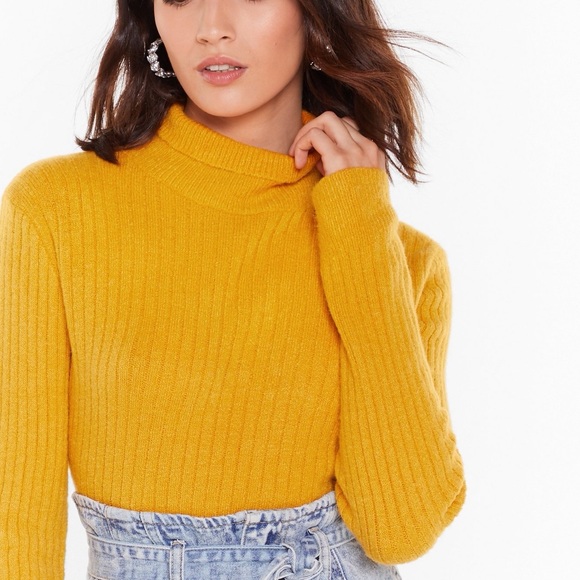 Nasty Gal Crop Mustard Turtleneck- NEW! - Picture 3 of 3